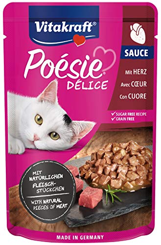 Vitakraft - Poésie Délice Sauce, alimento húmedo para Gatos con trozos de Carne en Salsa, Variedad Carne de Corazón- 85 g