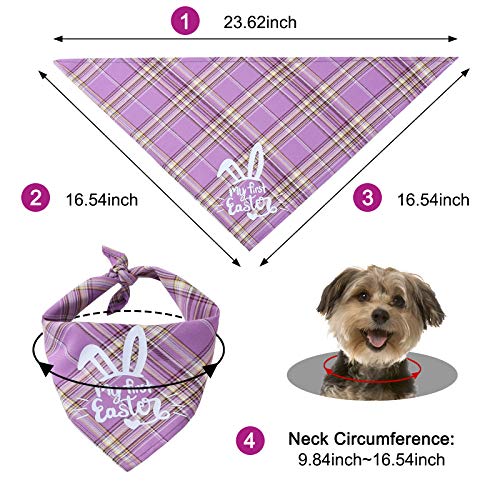 WANDIC Pañuelo decorativo para mascotas de Pascua, 2 unidades, color morado y amarillo clásico, diseño de cuadros, triángulo, babero para mi primera Pascua, feliz, Pascua