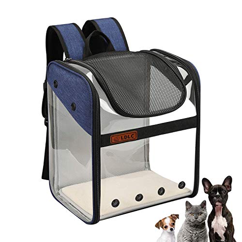 WEECOC Bolsa de Transporte para Mascotas Mochila de Transporte Jaula para Gato Perro Jaula portátil para Mascotas con Estructura de Alambre Transparente Plegable espaciosa (Azul)