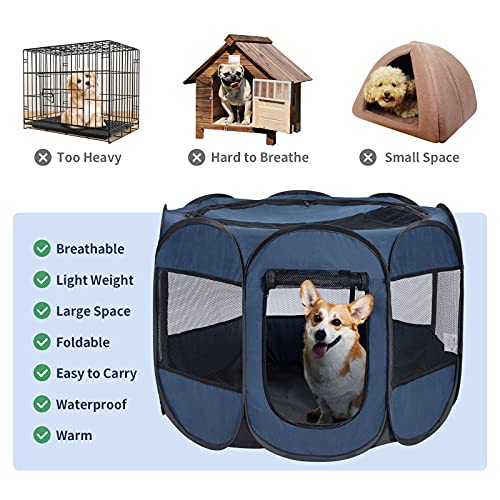 Wemk Parque Plegable para Perros, Portátil Parque para Perros, Impermeable Parque de Juego, Parque Mascotas para Gatos Conejos, Jaula Octagonal para Mascotas, 125x125x64cm