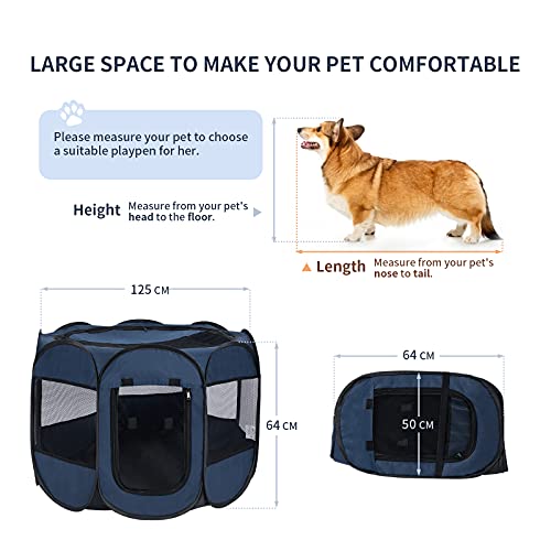 Wemk Parque Plegable para Perros, Portátil Parque para Perros, Impermeable Parque de Juego, Parque Mascotas para Gatos Conejos, Jaula Octagonal para Mascotas, 125x125x64cm