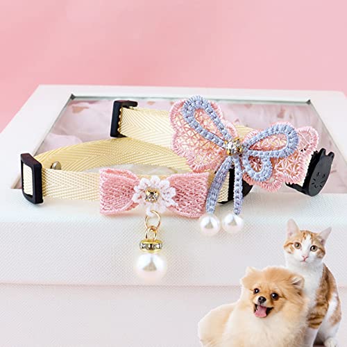 Wharick Collares de gato para gatos de niña, collar de gato, lazos de cuello para gatos de moda, estilo princesa para gatito con arcos de mariposa para el festival de primavera azul