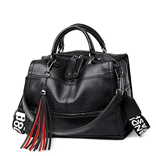 whcct Bolso retro con borla para mujer, bolso de hombro de cuero PU, bolso bandolera de lujo para mujer