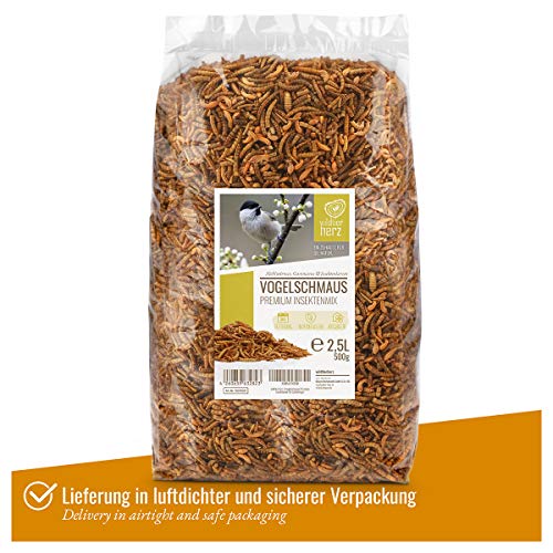 wildtier herz I Alimentación para Pájaros - Insectos Premium 2.5 litros I Gusanos de Harina Secos - Comida de Aves para Alimentos - Alimento para Aves