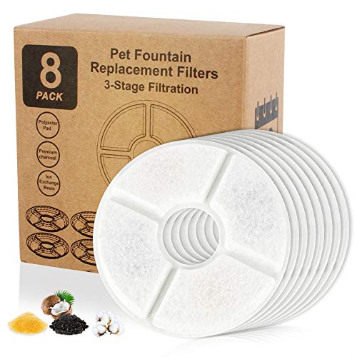 Wilktop Reemplaza el filtro de carbón activo para gatos y perros, dispensador de agua para gatos, 8 unidades