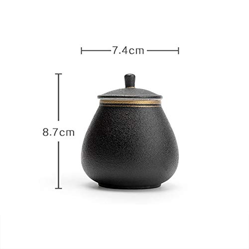 WJJ Ataúdes y urnas Urnas de cremación caja de entierro Para una pequeña cantidad de cenizas humanas Material ceramico negro Proceso de chapado en oro Sellado contra la humedad. 8.7 * 7.4cm Urna funer
