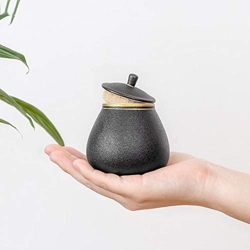 WJJ Ataúdes y urnas Urnas de cremación caja de entierro Para una pequeña cantidad de cenizas humanas Material ceramico negro Proceso de chapado en oro Sellado contra la humedad. 8.7 * 7.4cm Urna funer