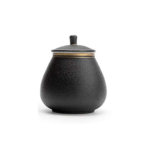 WJJ Ataúdes y urnas Urnas de cremación caja de entierro Para una pequeña cantidad de cenizas humanas Material ceramico negro Proceso de chapado en oro Sellado contra la humedad. 8.7 * 7.4cm Urna funer