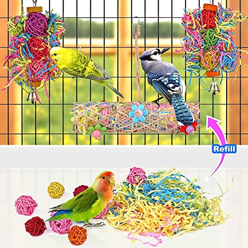 WOVELOT Juguetes para Masticar PáJaros, Paquete de 5 Juguetes para Loros Juguetes Trituradores de Forraje para Colgar Adecuados para Periquitos PequeñOs y Medianos Guacamayo