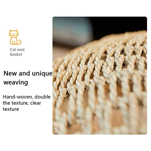WRNM Cesta De Cama De Mimbre para Gatos Hecha A Mano, Nido De Casa para Mascotas Oscilante para Perros Pequeños Y Gatos con Cojín,Apricot Color