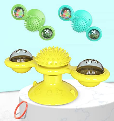 WSSSH Palo Divertido del Gato, Juguete del Gato del Tocadiscos del Molino de Viento, Juguete del Gato Divertido del Tocadiscos del Juego de la dentición, Accesorios para Mascotas-Green