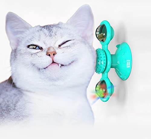 WSSSH Palo Divertido del Gato, Juguete del Gato del Tocadiscos del Molino de Viento, Juguete del Gato Divertido del Tocadiscos del Juego de la dentición, Accesorios para Mascotas-Green