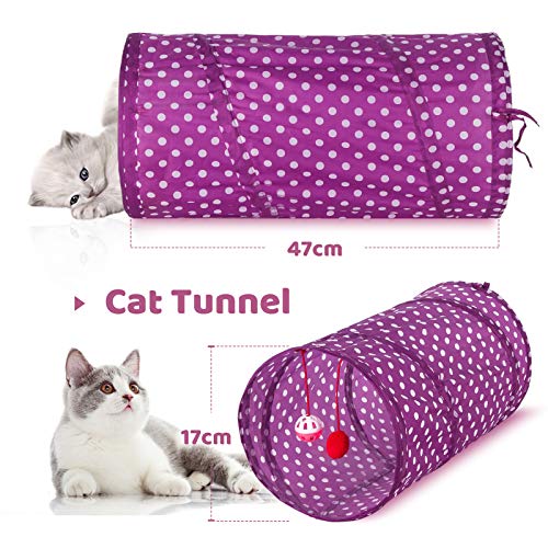 WUERQIE Juego de Juguetes para Gatos, Juguetes Interactivos con Plumas, que Incluyen Túnel para Gatos, Ratones y Varias Pelotas para Gatos, Campanas, Resortes, Hierba Gatera, etc. (35 piezas)