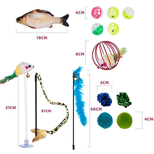 WUERQIE Juego de Juguetes para Gatos, Juguetes Interactivos con Plumas, que Incluyen Túnel para Gatos, Ratones y Varias Pelotas para Gatos, Campanas, Resortes, Hierba Gatera, etc. (35 piezas)