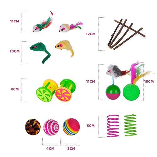 WUERQIE Juego de Juguetes para Gatos, Juguetes Interactivos con Plumas, que Incluyen Túnel para Gatos, Ratones y Varias Pelotas para Gatos, Campanas, Resortes, Hierba Gatera, etc. (35 piezas)