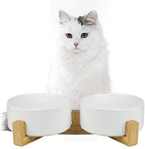 WUHUAROU Cuenco de cerámica para mascotas pequeño con vajilla de madera, postre, cuenco de cerámica pequeño para gatos y perros (gris)