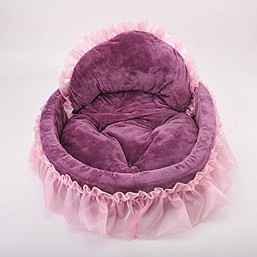 WYSBAOSHU Suave Cama para Mascotas Princesa Perro Gato Casa Cama Sofá (S, Púrpura)