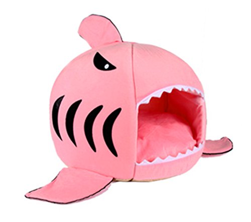 Xiaoyu Moda tiburón Cama para Mascotas Creativo Felpudo de Gato para Animales pequeños y Perritos durmiendo Jugando Cama de Descanso, Rosa, S