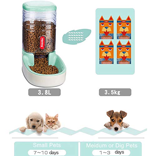 XingCheng-Sport Alimentador automático para Mascotas pequeñas y Medianas. Alimentador automático y dispensador de Agua 3.8L (Deep Green)