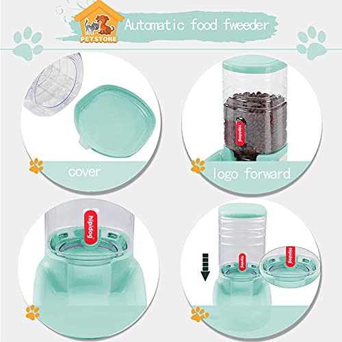 XingCheng-Sport Alimentador automático para Mascotas pequeñas y Medianas. Alimentador automático y dispensador de Agua 3.8L (Deep Green)