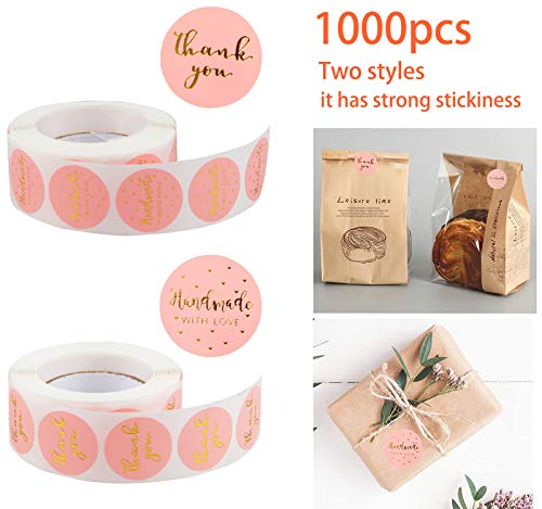 Xingsky 1000 Piezas Etiquetas Hecho a Mano,Pegatinas Redondas,Etiqueta para Hornear Decoración para Bolsas de Regalo Tarjetas,Sobres