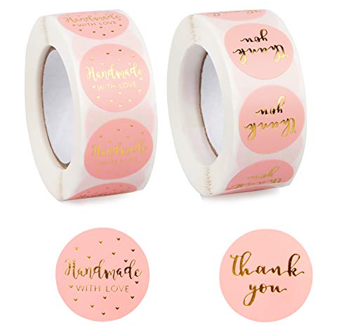 Xingsky 1000 Piezas Etiquetas Hecho a Mano,Pegatinas Redondas,Etiqueta para Hornear Decoración para Bolsas de Regalo Tarjetas,Sobres