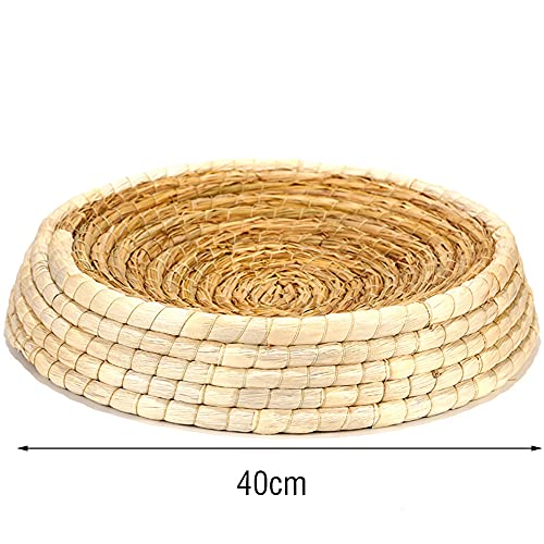 xueren Cama de gato lavable cesta de gato, cesta tejida de ratán para mascotas y gatos, cama de paja para rascador, cama redonda para interior de gatos resistente a la masticación