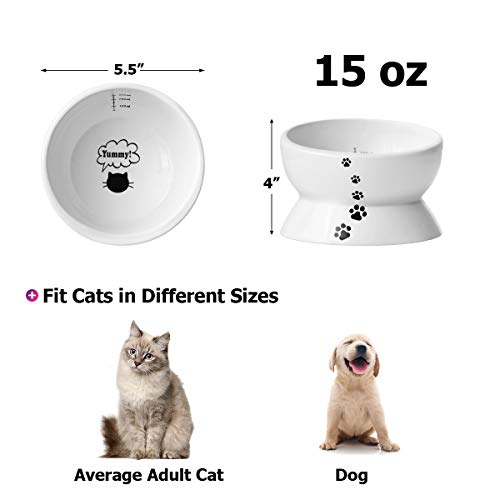 Y YHY Cuenco de cerámica para Gatos de 450 ml, Cuenco de cerámica Inclinado para Gatos, Cuenco Elevado de Porcelana de diseño Inclinado, Blanco