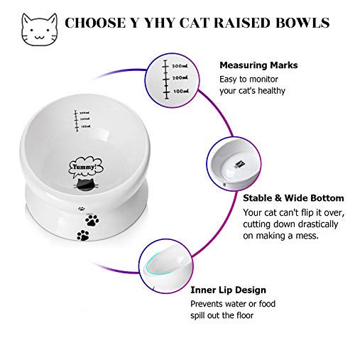 Y YHY Cuenco de cerámica para Gatos de 450 ml, Cuenco de cerámica Inclinado para Gatos, Cuenco Elevado de Porcelana de diseño Inclinado, Blanco