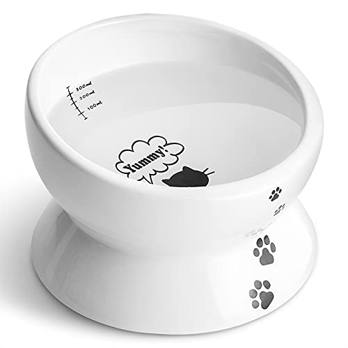 Y YHY Cuenco de cerámica para Gatos de 450 ml, Cuenco de cerámica Inclinado para Gatos, Cuenco Elevado de Porcelana de diseño Inclinado, Blanco