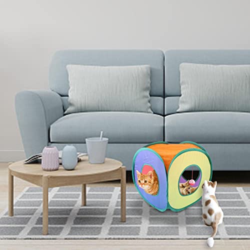 Y3 Túnel para gatos en el interior, plegable, cubo para gatos, divertido, tienda de campaña, juguete para escondite para gatos, gatitos, perros pequeños, entrenamiento, arco iris