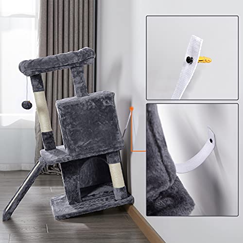 Yaheetech - Árbol rascador para gatos (91 cm de alto, con 2 casetas y gran plataforma de vista, para gatos pequeños (gris oscuro)