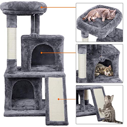 Yaheetech - Árbol rascador para gatos (91 cm de alto, con 2 casetas y gran plataforma de vista, para gatos pequeños (gris oscuro)