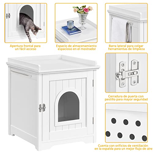 Yaheetech Arenero para Gatos Medianos Casa para Gato con Puerta Ventilado Caja de Arena para Gatos Blanca 48x53x57.5cm
