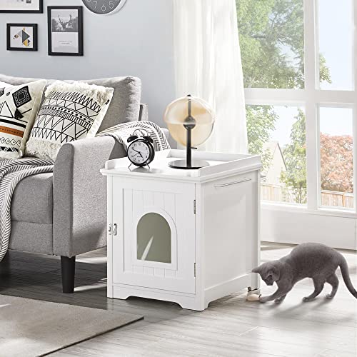 Yaheetech Arenero para Gatos Medianos Casa para Gato con Puerta Ventilado Caja de Arena para Gatos Blanca 48x53x57.5cm