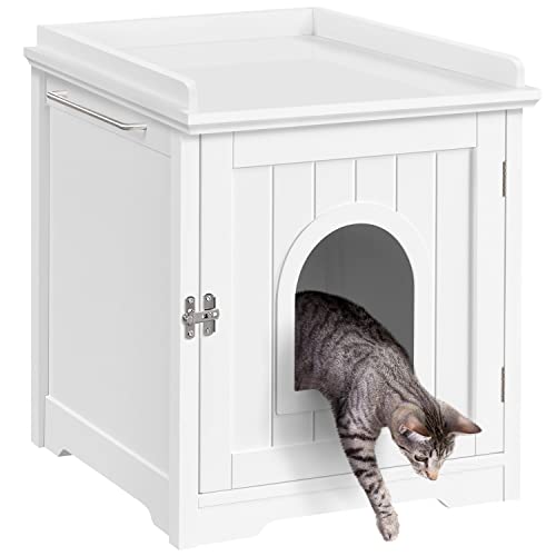 Yaheetech Arenero para Gatos Medianos Casa para Gato con Puerta Ventilado Caja de Arena para Gatos Blanca 48x53x57.5cm