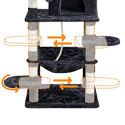 Yaheetech Rascador para Gatos Altura 147 cm Arbol para Gatos Grande Castillo Mascota con Hamaca Juguete de Gatos de Sisal Natural Negro