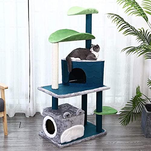 YAMMY Centro de Actividades de Torre para Gatos con Poste rascador, árbol Creativo para Gatos en Forma de Hoja, Marco de Escalada para Gatos de Cuatro Pisos para Interiores, MUL (árbol para Gatos)