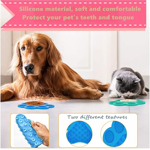 YANGLIN Tapete para Lamer, 2 piezas, Tapete de Silicona para Lamer Perros con Ventosa, Almohadilla de Alimentación Lenta, con Espátula de Silicona, para Baño, Aseo y Adiestramiento de Perros (azul)