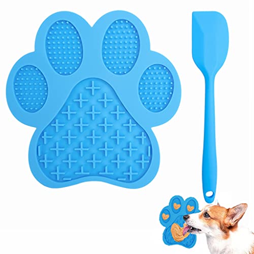 YANGLIN Tapete para Lamer, 2 piezas, Tapete de Silicona para Lamer Perros con Ventosa, Almohadilla de Alimentación Lenta, con Espátula de Silicona, para Baño, Aseo y Adiestramiento de Perros (azul)