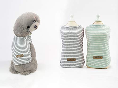 YAODHAOD Camiseta de algodón a rayas para perro, ropa de mascota para cachorro, camiseta transpirable elástica para perros pequeños y medianos (2 unidades) XL, Hellgrün + gris