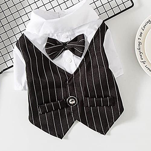 YAODHAOD Esmoquin de Perro a Rayas con Corbata, Traje de Perro para Fiesta de cumpleaños de Boda, Traje de Pajarita, Ropa para Mascotas para Perros pequeños (Negro, X-Large)