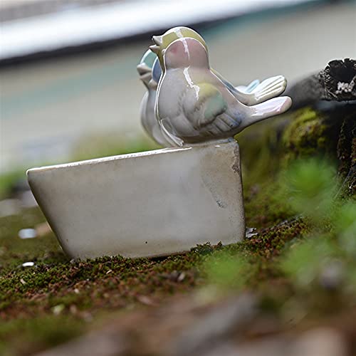 YAOLUU Comedero Exterior para Pájaros Rectángulo Cinco pájaros cerámica Aves alimentador de Aves Europeo casero jardín decoración Crema Verde Azul Amarillo Rosa pájaros joyería