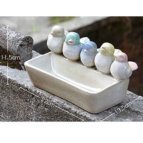 YAOLUU Comedero Exterior para Pájaros Rectángulo Cinco pájaros cerámica Aves alimentador de Aves Europeo casero jardín decoración Crema Verde Azul Amarillo Rosa pájaros joyería