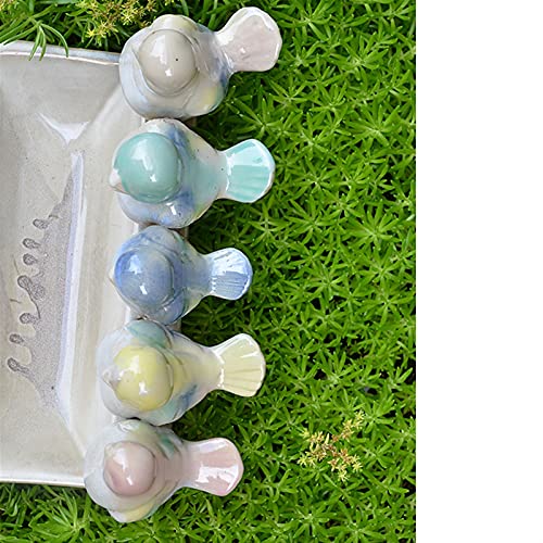 YAOLUU Comedero Exterior para Pájaros Rectángulo Cinco pájaros cerámica Aves alimentador de Aves Europeo casero jardín decoración Crema Verde Azul Amarillo Rosa pájaros joyería