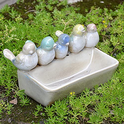 YAOLUU Comedero Exterior para Pájaros Rectángulo Cinco pájaros cerámica Aves alimentador de Aves Europeo casero jardín decoración Crema Verde Azul Amarillo Rosa pájaros joyería