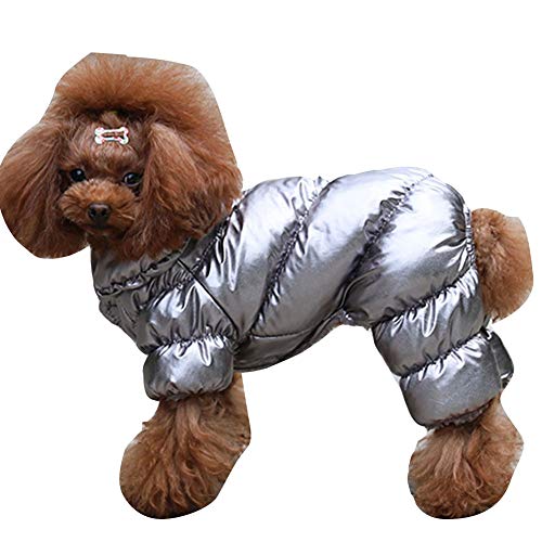 YAOTT Abrigo Forrado de Polar para Perros de Invierno Chaqueta Impermeable de Plumas para Cachorros Gatos Ropa Acolchada para Mascotas Pequeños Plata S