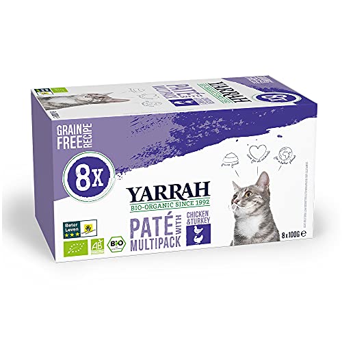 Yarrah Alimento Seco Biológico para Gatos Multipack Paté - 8 x 100gr - Pollo y Pavo - sin Cereales