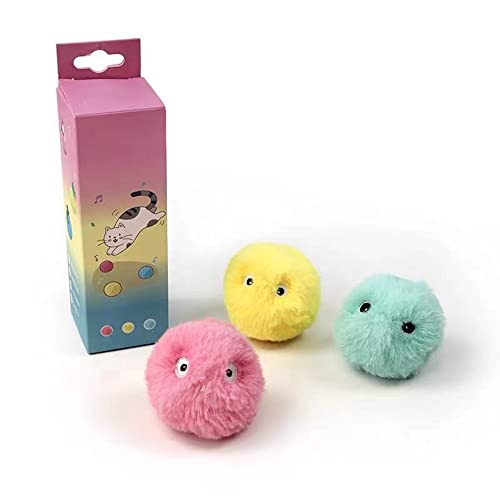YFZHF 3 Piezas de Juguetes interactivos para Gatos, Bolas de Hierba gatera,3 Sonidos de Canto de Animales realistas Pro Indoor Cat Kitten Juguete de Gato con Sonido automático