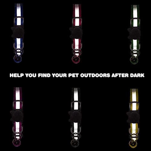 YHmall 6 Piezas Collar Reflectante Gatos Pequeño, Correa Gato con Campaña Luminoso Reflectante y Hebilla Seguro de Liberación Rápida